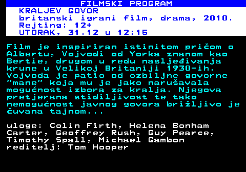 380.29 FILMSKI PROGRAM LJUBAV U NEW YORKU ameriki igrani film, komedija, 2014. Rejting: 12+ NEDJELJA, 29.12 u 23:00 Alex je slikar iji je studio na sunanom dijelu zgrade te ima spektakularan pogled. Ruth je penzionisana kolska nastavnica. Bili su pioniri u novom naselju kad su se uselili u zgradu 40 godina prije. No sad je penjanje na peti sprat previe za njihovu kujicu Dorothy koja igra vaan dio u njihovim ivotima. Oni ele prodati stan i odseliti. Njihova neakinja koja se bavi prodajom nekretnina uvjerava ih da za svoj stan mogu dobiti milion dolara... uloge: Morgan Freeman, Diane Keaton, Cynthia Nixon, Carrie Preston, Claire van der Boom, Korey Jackson, Michael... reditelj: Richard Loncraine