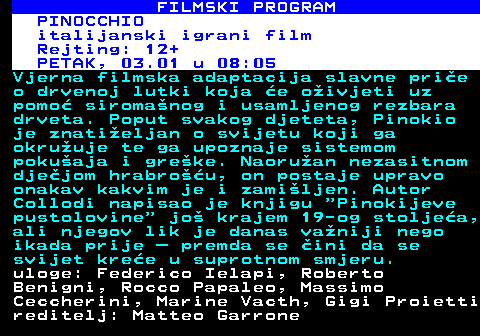 380.43 FILMSKI PROGRAM AROLIJA NA MJESEINI ameriki igrani film Rejting: 12+ ETVRTAK, 02.01 u 14:15 Stanley je slavni magiar. Nastupa pod imenom Wei Ling, maskiran kao Kinez. Njegove predstave pune dvorane. Kad nastupa, ali i u privatnom ivotu, Stanley je bahat, umiljen i tvrdoglav. Jedno od njegovih najvrih uvjerenja jeste da ne postoji metafiziko ni nadnaravno, da postoji samo ono to vidimo... uloge: Colin Firth, Emma Stone, Marcia Gay Harden, Antonia Clarke, Natasha Andrews, Simon McBurney, Catherine McCormack reditelj: Woody Allen